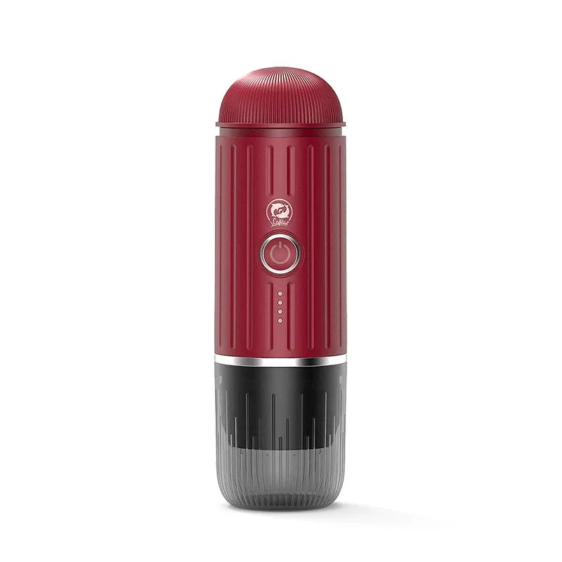 Car Life Portable 19-Bar Espresso Maker, sleek black design, shown in an outdoor travel setting, highlighting its portability for coffee lovers on the go.