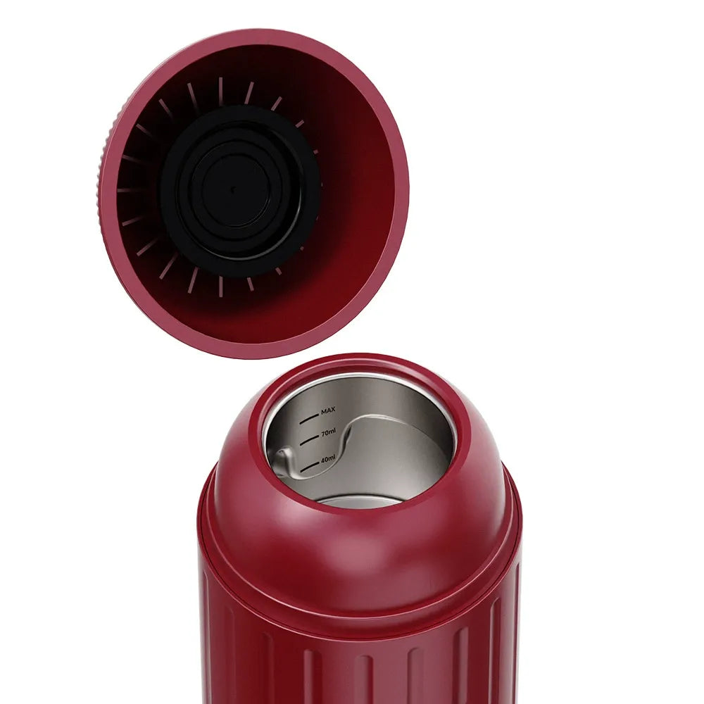 Car Life Portable Espresso Maker showing water volume selection for single (50ml) or double (70ml) espresso shots, allowing customized coffee strength and size.
