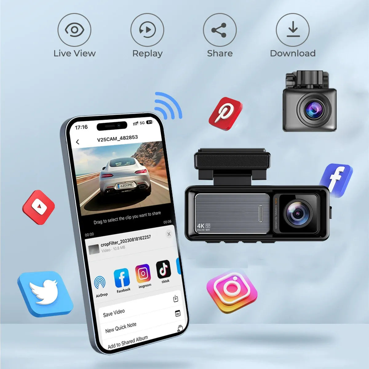 Smartphone screen showing Car Life Sentinel Pro dash cam app interface connected via WiFi, demonstrating easy footage viewing and management for enhanced driving experience.