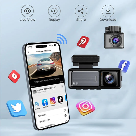 Smartphone screen showing Car Life Sentinel Pro dash cam app interface connected via WiFi, demonstrating easy footage viewing and management for enhanced driving experience.