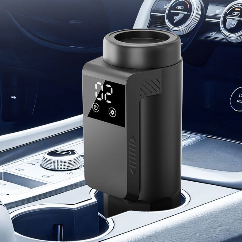 Alt Text: Car Life Portable Smart Insulin Cooler securely placed in a car cup holder, illustrating its compact design and easy portability for travel, commutes, and outdoor adventures in any vehicle.