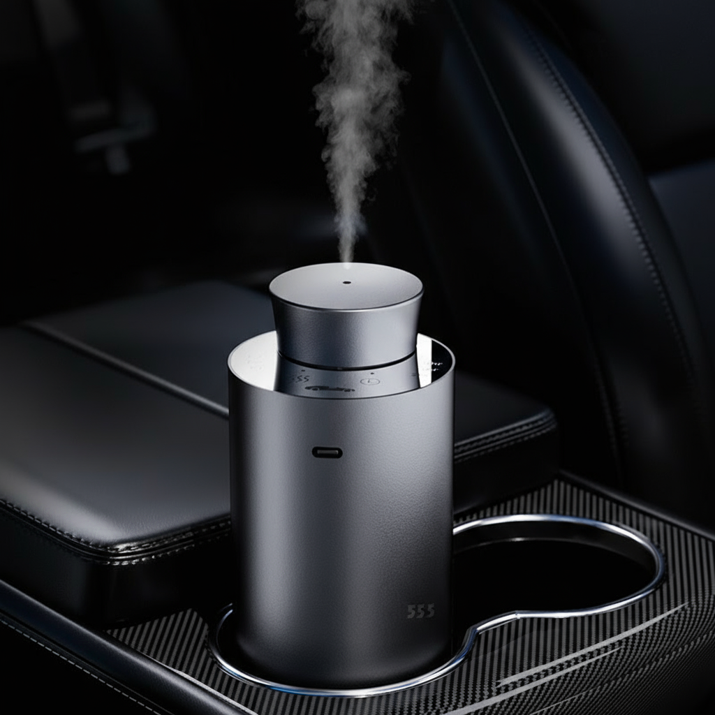 Car Life Smart Aroma Diffuser in silver, a premium metal rechargeable and portable car air freshener.