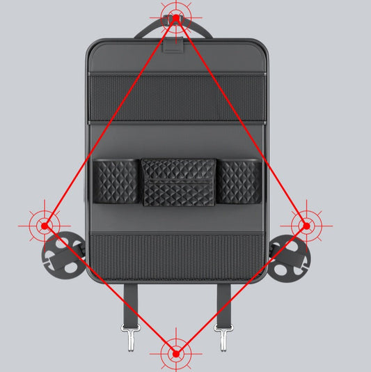 Car Life Multi-Functional Car Backseat Organizer with foldable dining table, shown installed in a vehicle supporting a laptop, highlighting its versatility for work, dining, and storage.