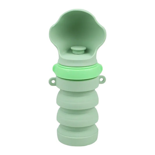 Car Life Portable Foldable Pet Water Dispenser, showing both 200ml (partially folded) and 400ml (fully unfolded) capacities, highlighting its compact design and available in multiple colors for pet travel.