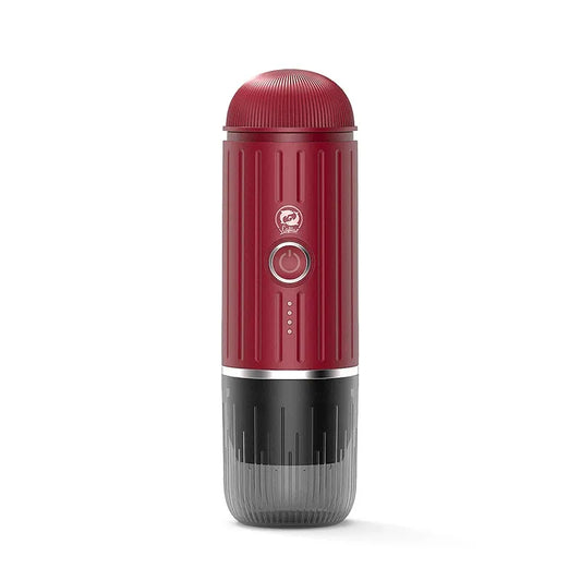 Car Life Portable 19-Bar Espresso Maker, sleek black design, shown in an outdoor travel setting, highlighting its portability for coffee lovers on the go.