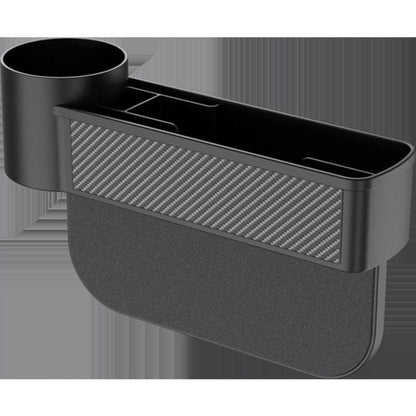 Car Life Multi-Functional Seat Gap Filler Organizer Box with stylish carbon fiber texture, neatly organizing various items for a clutter-free interior.