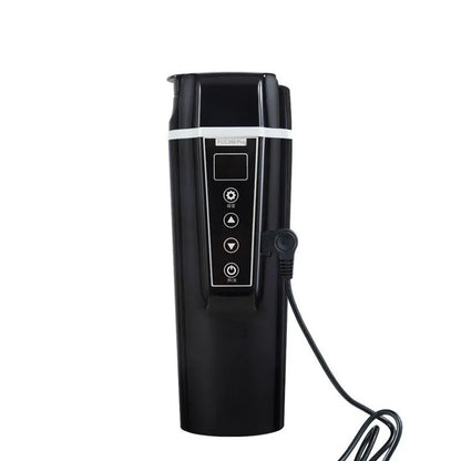 Car Life Smart 12V/24V Universal Car Kettle & Water Heater, black design with digital display for 40-100°C temperature control, perfect for on-the-go hot water needs.