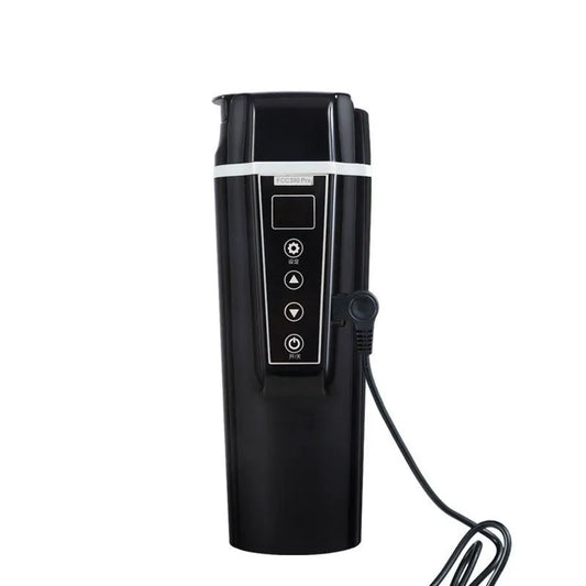 Car Life Smart 12V/24V Universal Car Kettle & Water Heater, black design with digital display for 40-100°C temperature control, perfect for on-the-go hot water needs.