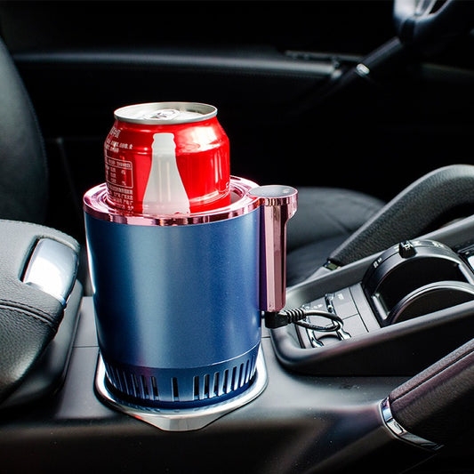 Car Life Smart Temp Control Cup Holder Cooler & Warmer securely placed in a car cup holder, illustrating its compact design and easy portability for travel, commutes, and outdoor adventures in any vehicle.