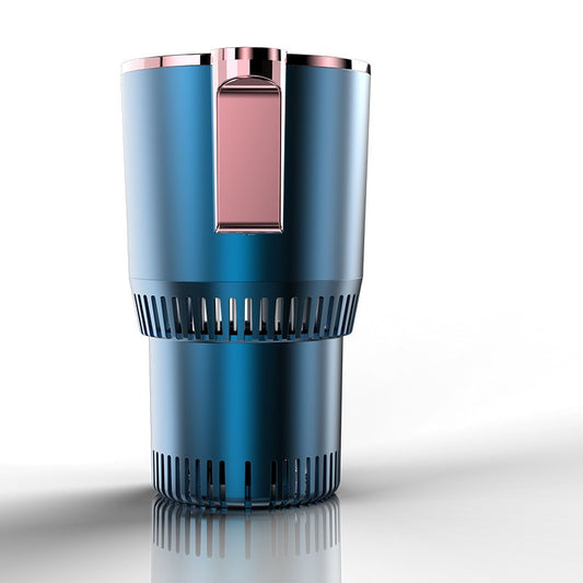 Car Life Smart Temp Control Car Cup Holder Cooler & Warmer, sleek black design, displaying 02 degrees on its digital screen against an icy blue background, highlighting its precise temperature control for beverages on the go.
