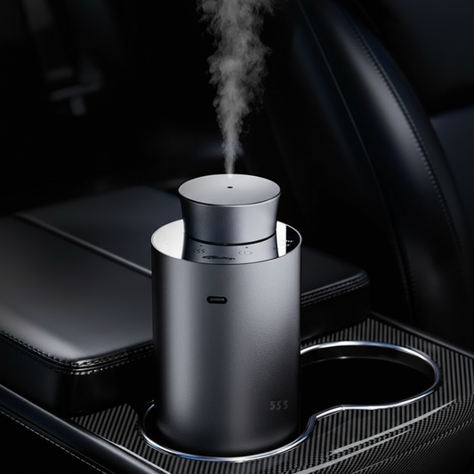 Car Life Smart Aroma Diffuser in silver, a premium metal rechargeable and portable car air freshener.